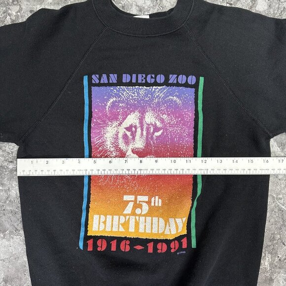 Vintage San Diego Zoo 75th Anniversary Sweater 90s Youth Large 14/16  Black - Picture 6 of 6